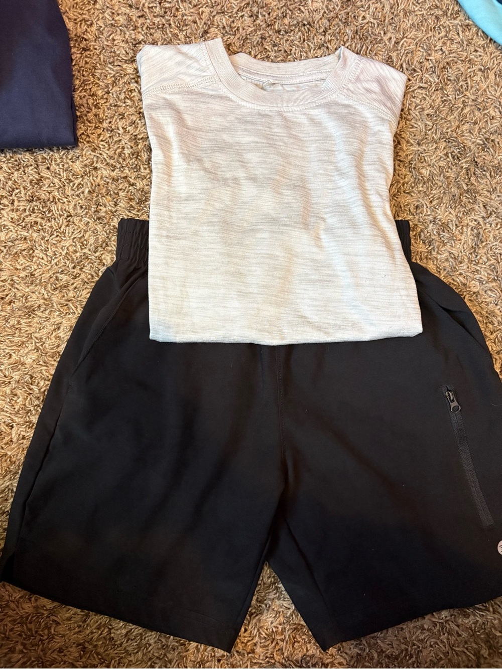 Light Grey Short Sleeve Tee and Black Athletic Shorts Set